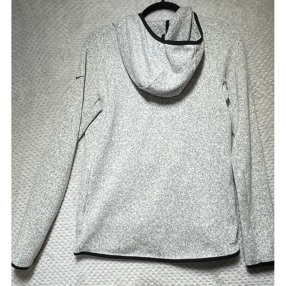 Nike Gray Therma-Fit Knit Hoodie Pullover Black Swoosh Logo Hooded‎ Size Medium - Picture 10 of 13